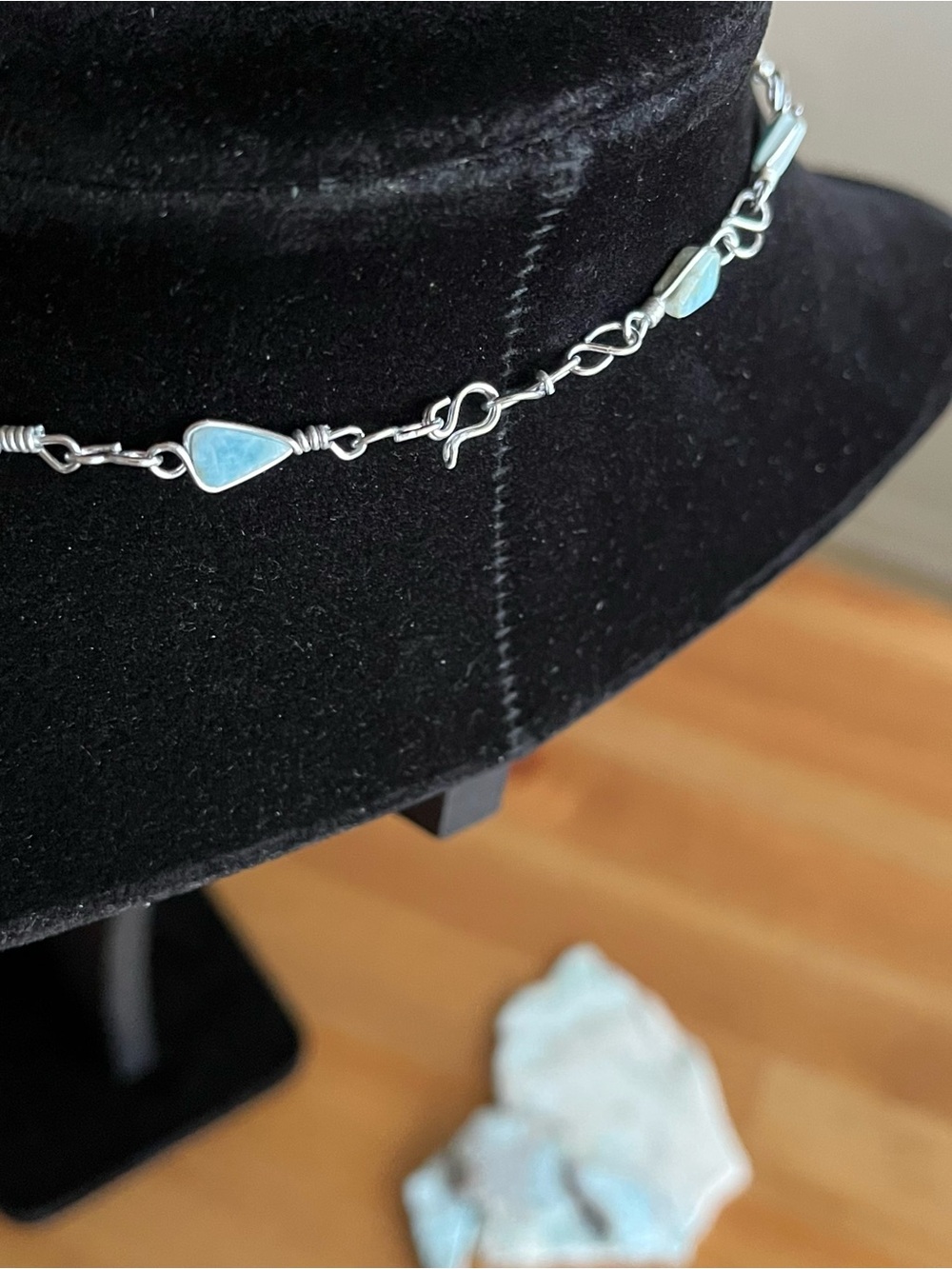 Larimar necklace sterling silver S hook jewelry stone pendant - Picture 5 of 9